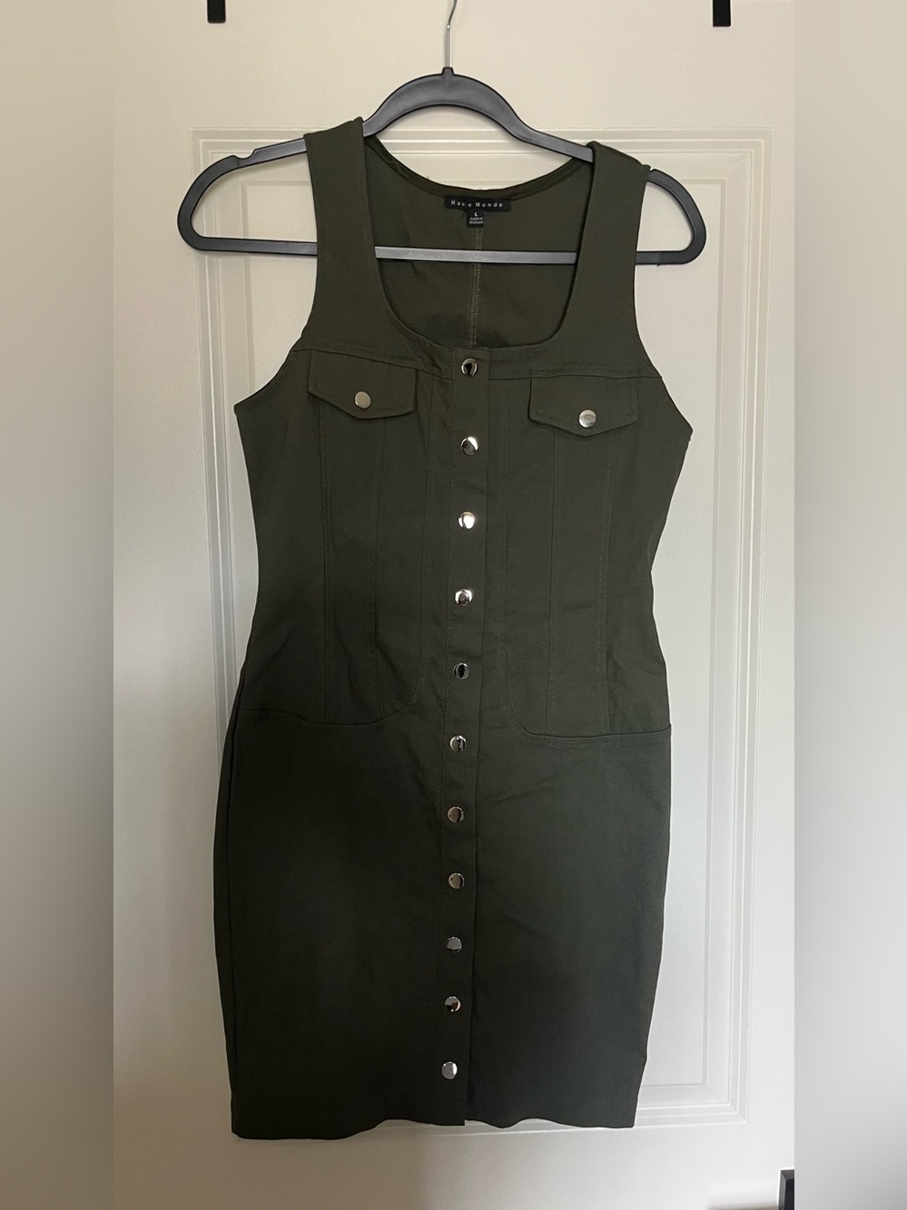 Sleeveless Olive Green Button-Front Midi Dress